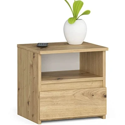 Abbildung von AKORD Nachttisch mit Schublade Nachtkommode, Nachtkästchen Schlafzimmer Schrank B40 x H40 T35 cm Artisan Eiche