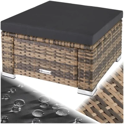 Abbildung von tectake® witterungsbeständiger Outdoor Rattan Hocker mit abnehmbarem Kissen, Lounge Hocker, Balkon Möbel, Gartenmöbel Set, Pouf Ergänzung zu Lounge, Sessel oder als Beistelltisch Natur