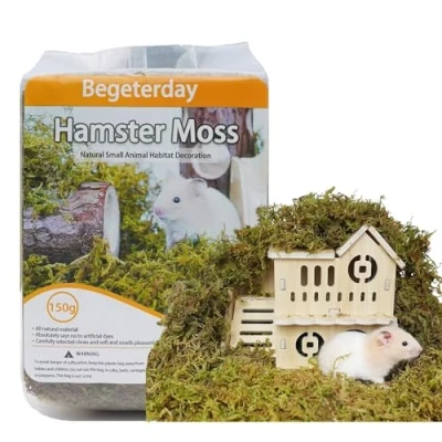 Abbildung von Begeterday 150g reines natürliches Wald moos für Hamster Einstreu, Kleintier Lebensraum Dekoration, gut Hamsterkäfige Zubehör