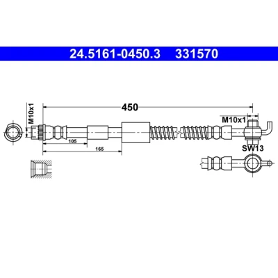 Abbildung von ATE 24.5161 0450.3 Bremsschläuche 450 PEUGEOT: 308 I Schrägheck, CC