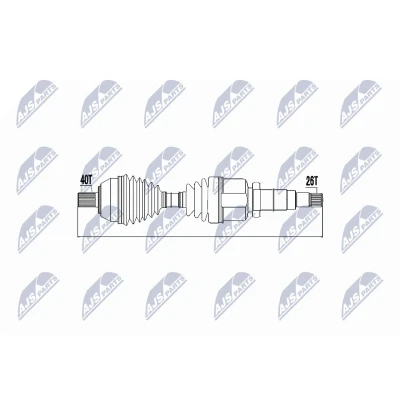 Abbildung von NTY NPW FR 049 Antriebswelle Vorderachse rechts, 605 Schaltgetriebe, Schaltgetriebe 6 Gang FORD: S Max Mk1, MONDEO 4 Turnier