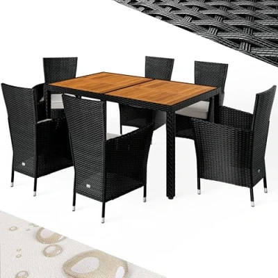 Abbildung von Casaria Garten Essgruppe, (7 tlg), Polyrattan 6 stapelbare Stühle 150x90cm Esstisch Akazie Wetterfest