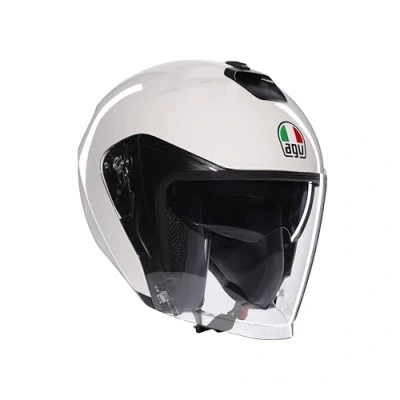 Abbildung von AGV IRIDES E2206, Motorrad Jet Helmet, Unisex, Helm mit Kratzfestes Visier UV Schutz, Materia White, M