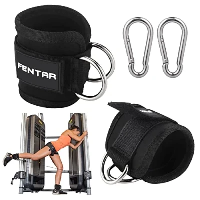 Abbildung von 2 Stück Fußschlaufen Kabelzug mit D Ringen Fußmanschetten und Karabiners für Fitness Training Männer Frauen Beinstrecker, Gesäßmuskeln Beintraining