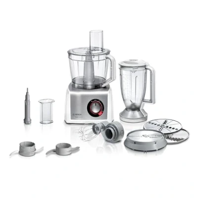 Abbildung von BOSCH Kompakt Küchenmaschine &quot;MultiTalent 8 MC812S814&quot;, 3,9l Schüssel, 1,5l Mixaufsatz, Rührbesen, Universalmesser, 3 Scheiben