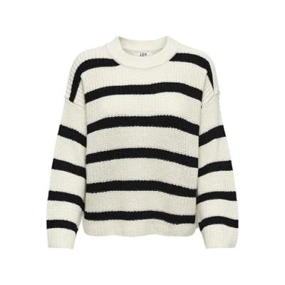 Abbildung von JdY Loose Fit Strick Pullover Gestreift Rundhals Langarm Sweater Knitted Jumper Basic Casual JDYJUSTY, Farben:Weiß, Größe:XXL
