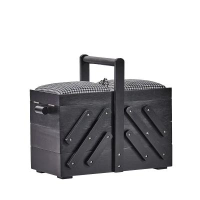 Abbildung von Prym Klassisches Design Lackiertes Gummiholz (36X19X30Cm) Schwarzer Eleganter Nähkasten mit 3 Stufen für Die Lagerung und Gepolstertem Stoffbezug 1 Stück
