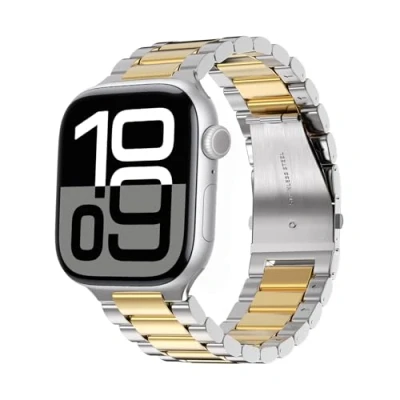 Abbildung von ARTCHE Armband kompatibel mit Apple Watch 46mm 49mm 45mm 44mm 42mm, Metall Ersatzband Edelstahl Männer Bands für iWatch Series 10, Ultra 2,Ultra, 9, 8, 7, 6, SE, 5, 4, 3, 2, 1, Silber und Gold