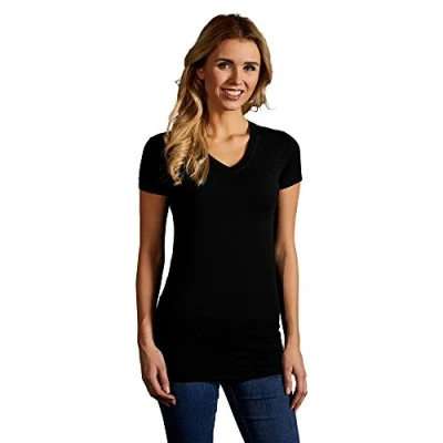 Abbildung von Slim Fit V Ausschnitt T Shirt Lang Plus Size Damen, XXL, Schwarz