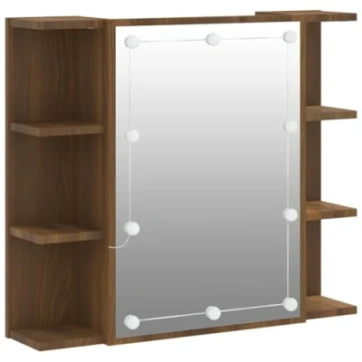 Abbildung von vidaXL Spiegelschrank mit LED, Wandschrank für Badezimmer, Badschrank viel Stauraum, Badezimmerschrank Spiegel Badmöbel Wandmontage, Braun Eichen Optik