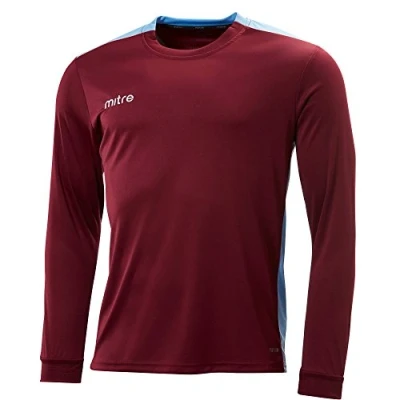Abbildung von Mitre Herren Charge Langärmliges Fußball Shirt Match Day, Kastanie/Himmelblau, X Small/32 34 Inch