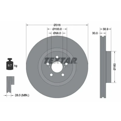 Abbildung von TEXTAR PRO 92236503 Bremsscheibe 316 30 05/07 100 innenbelüftet beschichtet ohne Radbefestigungsbolzen, Radnabe SUBARU: Forester IV, Outback IV