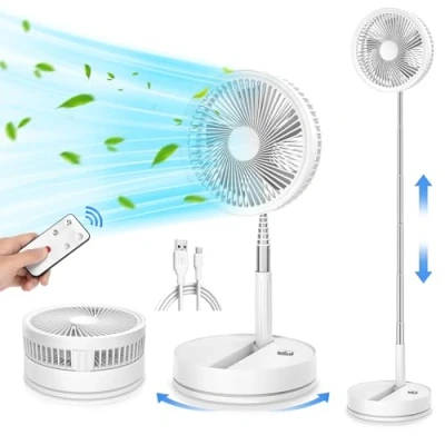 Abbildung von LIPETY Oszillierender Ventilator Leise mit Fernbedienung, 9&quot; Mini USB Tragbarer Tischventilator Standventilator, 7200mAh Akku Batterie Table Floor Fan Timer für Outdoor Reise Schlafzimmer Büro