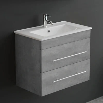 Abbildung von Alpenberger Badmöbel Set mit Waschbecken Badschrank 2 Schubladen Hängeschrank Bad Waschtisch Unterschrank Badezimmer Möbel Waschbeckenunterschrank Grau 60 cm