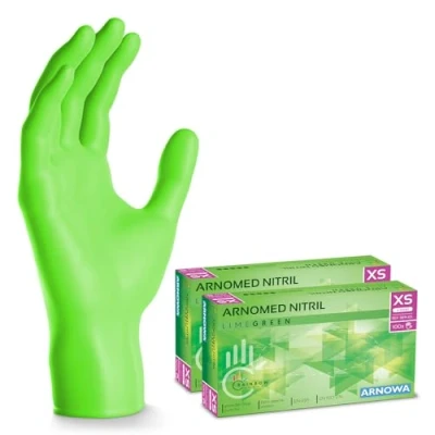Abbildung von 400x ARNOMED Einweghandschuhe Grün (4x100 Stück), Einmalhandschuhe XS, Nitril Handschuhe Einweg, Nitrilhandschuhe puderfrei, Gummihandschuhe Schutzhandschuhe, S, M, L, XL
