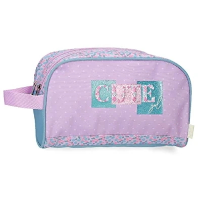 Abbildung von Enso Nettes Mädchen Kulturbeutel Zwei Fächer Anpassbar Lila 26x16x11 cm Polyester