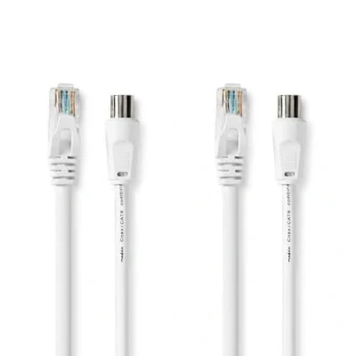 Abbildung von Nedis Coax &amp; Cat6 Kombikabel IEC (Coax) Stecker / RJ45 Buchse Vernickelt RG58 75 Ohm Doppelt geschirmt 3.00 m Rund PVC Weiss Box