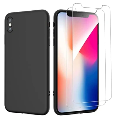Abbildung von NEW&#039;C Hülle für iPhone X, XS Ultra Thin Silikon Schwarz und 2 x Panzer Schutz Glas Anti Scratch