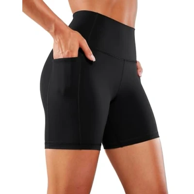 Abbildung von CRZ Yoga Naked Feeling Damen Kurze Leggings High Waist Radlerhose Fitness Sporthose mit Taschen 15cm Schwarz 42