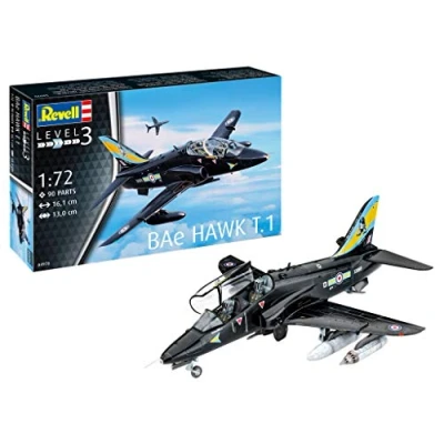 Abbildung von Revell Modellbau, BAe Hawk T.1, 1:72 Bausatz, 90 Teile, Bastelset ab 10 Jahren, Detailgetreues Modell, Militärflugzeug, Authentische Nachbildung