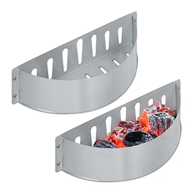 Abbildung von Relaxdays Kohlekorb 2er Set, HxBxT: 7 x 33 11,5 cm, direktes und indirektes Grillen, Stahl, Holzkohlekorb, Silber