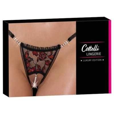 Abbildung von Riostring ouvert aus 2 farbiger Spitze mit Strassdetails