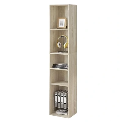 Abbildung von WOLTU Bücherregal, offenes Regal mit 5 Würfeln, Würfelregal Raumteiler Standregal Aktenregal Aufbewahrungsregal schmal, in Wohnzimmer Büro, aus Holzwerkstoff, Helle Eiche, 30x151x26cm,SK034hei