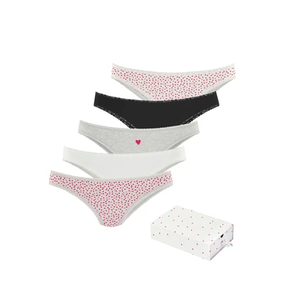 Abbildung von LASCANA Brasilslip, (5er Pack), mit süßen Herzchen Prints und aus elastischer Baumwoll Qualität
