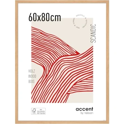 Abbildung von accent by nielsen Bilderrahmen, 60 x 80 cm, Holz, Eiche, Posterrahmen zum Aufhängen im Hoch &amp; Querformat, Echtglas, Scandic
