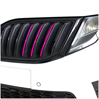 Abbildung von Finest Folia 30 teiliges Aufkleber Set für Front Kühlergrill Sticker Gitter Nierenaufkleber Zierstreifen Folie selbstklebend Kfz Zubehör (K005 Neon Pink)