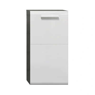 Abbildung von trendteam smart living Riva Kommode Weiß Hochglanz/Grau Hängeunterschrank mit abgerundeter Tür (BxHxT) 35 x 68 33 cm chromfarbenem Griff links oder rechts montierbar