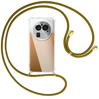 Abbildung von mtb more energy® Handykette kompatibel mit Oppo Find X6 Pro Khaki/Gold Smartphone Hülle zum Umhängen Anti Shock Full TPU Case