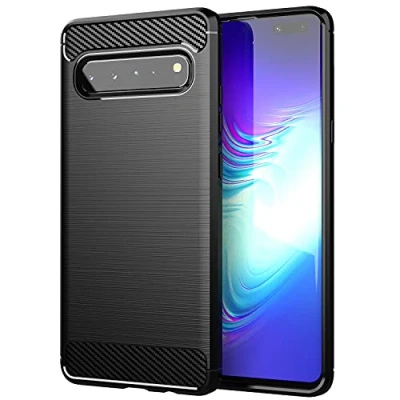 Abbildung von Cadorabo Hülle kompatibel mit Samsung Galaxy S10 5G Schutzhülle TPU Silikon Case Karbon Optik Slim Kratzfest Weiche Gummi Rundumschutz für in Schwarz