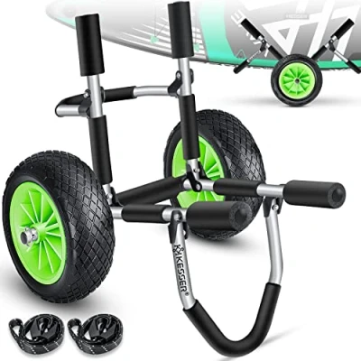 Abbildung von KESSER® Surfwagen Surfboard Transportwagen für SUP Board Stand Up Paddle Transport Kajakwagen klappbar gepolstert 10 Zoll PU Reifen Alu inkl. 2 Sicherungsgurte, Silber/Schwarz, Einzel