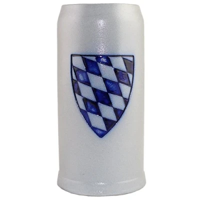 Abbildung von Bavariashop Bierkrug Bayernschild; 0,5 l Füllmenge; Präge Dekor; Salzglasiert; Schlanke Form; Steinkrug; Keferloher; Grau