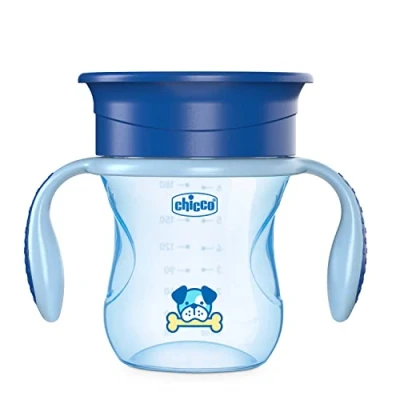 Abbildung von Chicco Perfect First Baby Trinklernbecher 200 ml, Trinkflasche 12+ Monate Trinken lernen, auslaufsicherer Trinkbecher mit 360 Silikonventil und abnehmbaren Griffen, BPA frei Blau