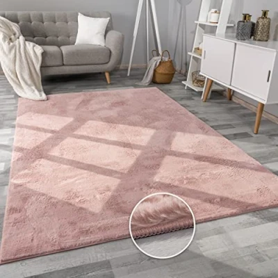 Abbildung von Paco Home Hochflor Teppich Wohnzimmer Flauschig Fellteppich Kunstfell Plüsch Shaggy Weich Fellimitat, Grösse: 200x280 cm, Farbe: Pink