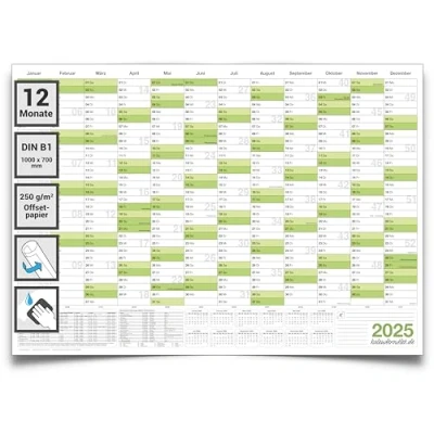 Abbildung von Kalenderoutlet ® Din B1 Wandkalender 2025 abwischbar XXL Jahresplaner 100x70 cm groß feucht korrigierbar. Jahreskalender, Kalender in deutscher Sprache