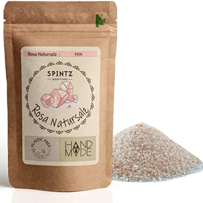Abbildung von SPINTZ 500g Rosa Natursalz fein Speisesalz feine Körnung Kristallsalz aus Pakistan Premium Gourmet Salz gemahlen Ideal zum Kochen naturrein ohne Rieselhilfen plastikfrei verpackt