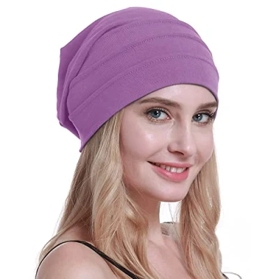 Abbildung von osvyo Baumwolle Chemo Hüte Soft Caps Krebs Kopfbedeckungen für Frauen Haarausfall versiegelt Verpackung HELLPURPEL