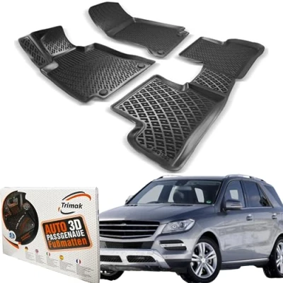 Abbildung von Trimak Passgenau 3D Fussmatten Auto Kompatibel mit Mercedes M Klasse W166 2011 2018 Zubehör 1. und 2. Reihe Gummimatten Autos TPE Allwetter Geruchlos rutschfest Vorne Hinten Schwartz