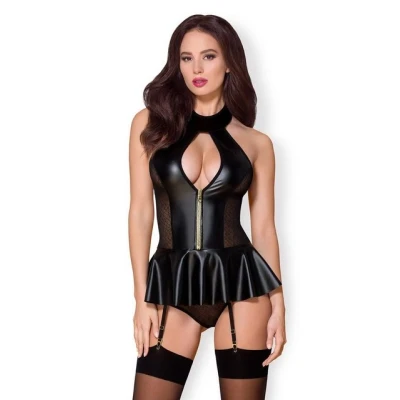 Abbildung von Obsessive Corsage Wetlook mit Strumpfhalter schwarz