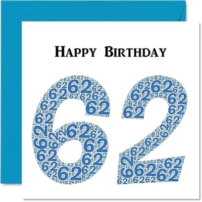 Abbildung von lustige Geburtstagskarte zum 62. Geburtstag für Männer Shapecloud Happy Birthday Karte Vater, Mutter, Großvater, Nanny, Oma, Onkel, Tante, Cousin, 145 mm x Grußkarten,