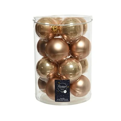 Abbildung von Weihnachtskugeln Glas 8cm x 16 Stück Christbaumkugeln Set Mix beige Creme braun Hellbraun Karamel