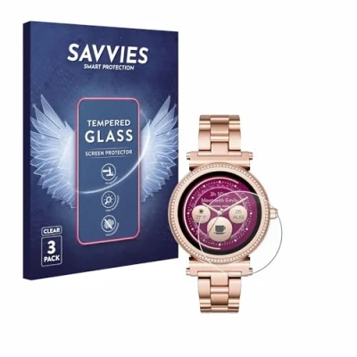 Abbildung von Savvies Panzer Schutz Glas für Michael Kors Access Sofie (3 Stück) 9H Hartglas, Anti Fingerprint, Displayschutz