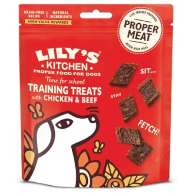 Abbildung von Lily’s Kitchen mit natürlichen Zutaten hergestellt Leckerli Packung für ausgewachsene Hunde, Zeit die Schule, Training Leckerlis Huhn &amp; Rindfleisch 8 x 70g