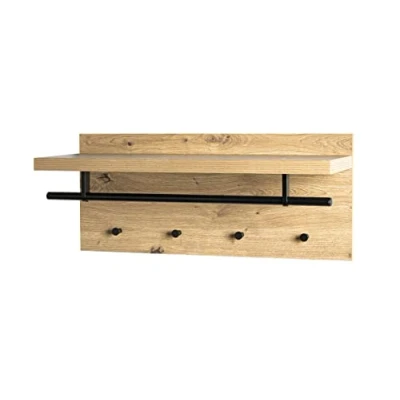 Abbildung von HAKU Möbel Wandgarderobe Eiche, schwarz, MDF, Metall Maße: B 70 cm x H 30 T 26 cm, Style: Modern