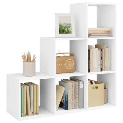 Abbildung von WOLTU weißes Regal für Buch Spielzeug, Bücherregal mit 6 Fächern, Schrank Wohnzimmer Schlafzimmer, Raumteil aus Holzewerkstoff, Würfelregal Stufenregal 90x29x90 cm RGB43ws