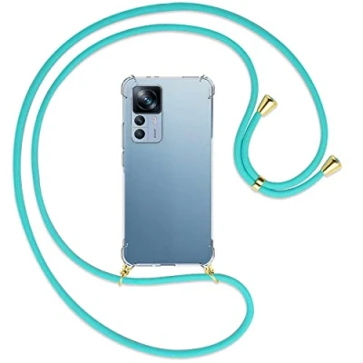 Abbildung von mtb more energy® Handykette kompatibel mit Xiaomi 12T, 12T Pro türkis/Gold Smartphone Hülle zum Umhängen Anti Shock Full TPU Case