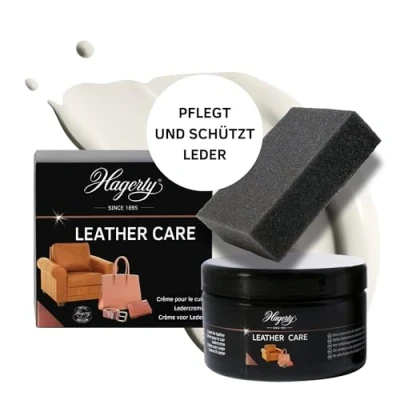 Abbildung von Hagerty Leather Care Ledercreme farblos 250 ml I Effiziente Leder Schutz Creme für die Reinigung und Pflege von Lederreiniger Taschen Gürtel Accessoires Autositze uvm inkl. Schwamm